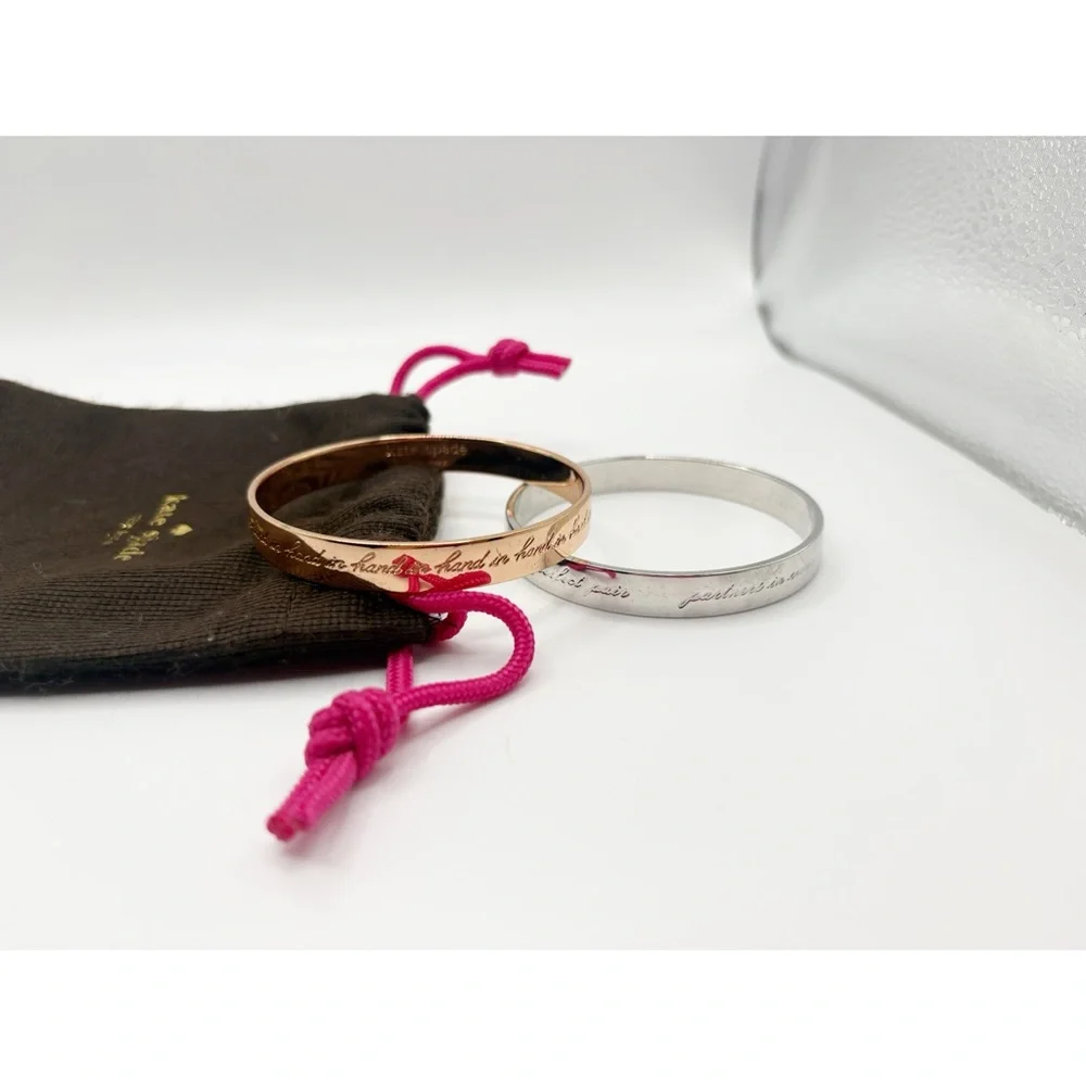 Kate Spade Idiom Bangle Set of 2 Gold and Silver Best Friends Bracelets - Picture 3 of 5